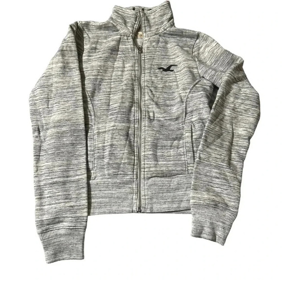 Hollister women's small grey and white zip up sweatshirt - Picture 1 of 6